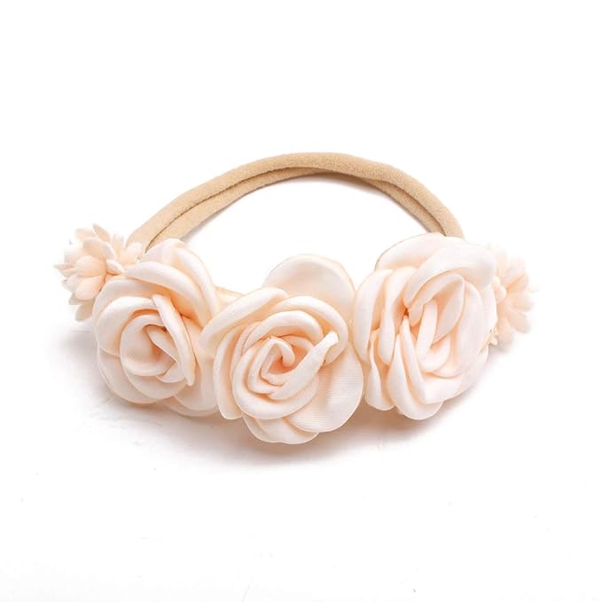 Baby Girl Nylon Headbands Flower Hair Bows Accessories-Elastic Hair Band Crown Handmade FLoral Wraps Birthday Gifts for Girls Newborn Infant Toddler 3Pcs