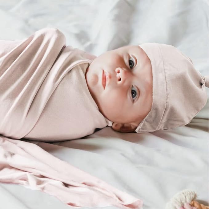 Newborn Swaddle Blanket with Hat Set Baby Swaddle Set Hospital Receiving Blankets for Girls Boys(Neutral,35"*35")
