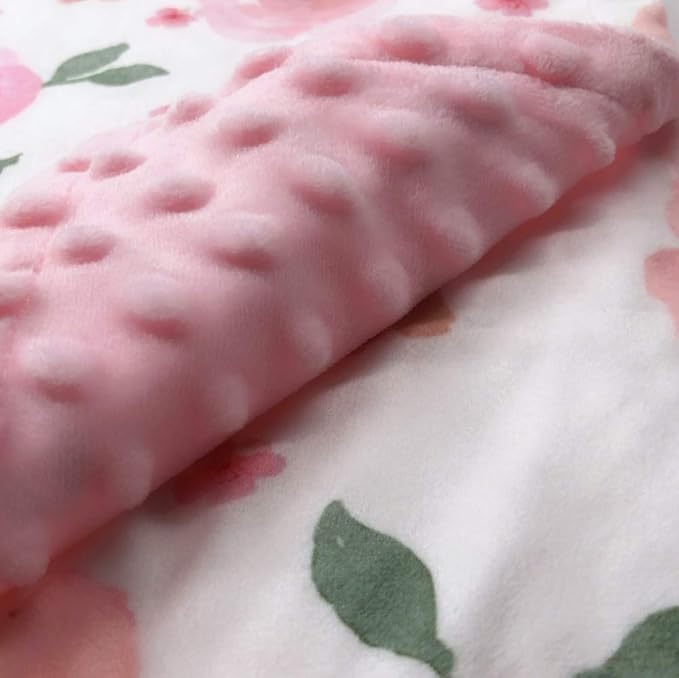 Baby Minky Blanket - Double Layer Soft Plush, Toddler to Newborn, Pink Floral, 30 X 40 inches
