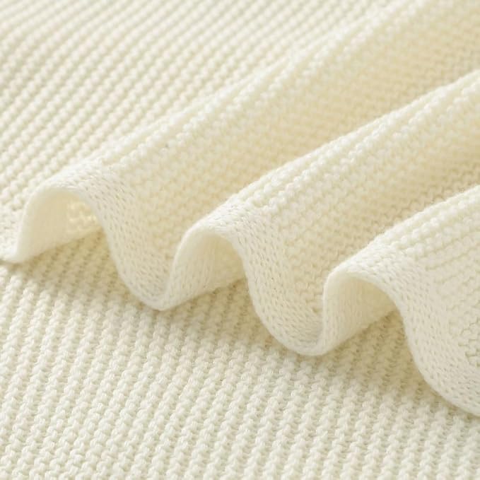 Neiwech Baby Blanket Boy Girl Cotton Knitted Soft Swaddling Receiving Baby Blankets for Newborn Toddler Crib Stroller A-White 30 x 40 Inch