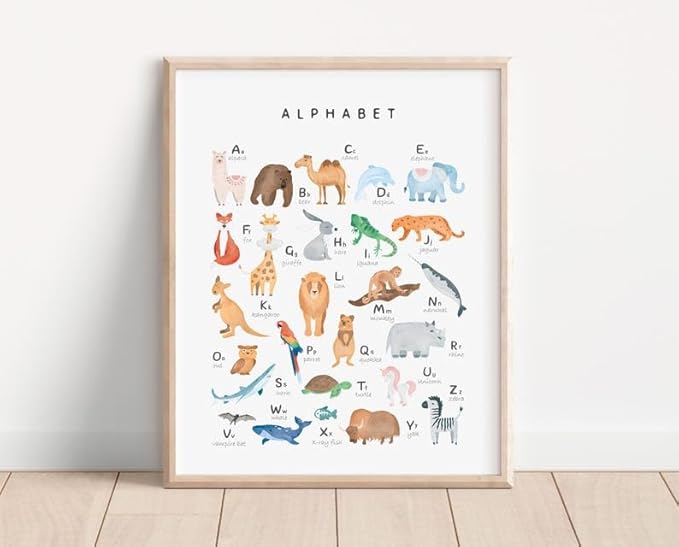 OZCONO Animal Alphabet Learning Poster, Vibrant ABC Wildlife Chart Kids, Playroom Wall Decor Art, Homeschool Education Guide (Unframed) (27x40)