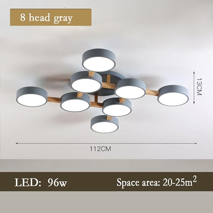 LED Flush Mount Ceiling Light Fixture with 3000K/4000K/6000K Temperatures Selectable,44Inch 96W Chandelier Modern Wood Ceiling Lamp for Bedroom Kitchen, 8-Lights Indoor Lighting Grey Pendant Light