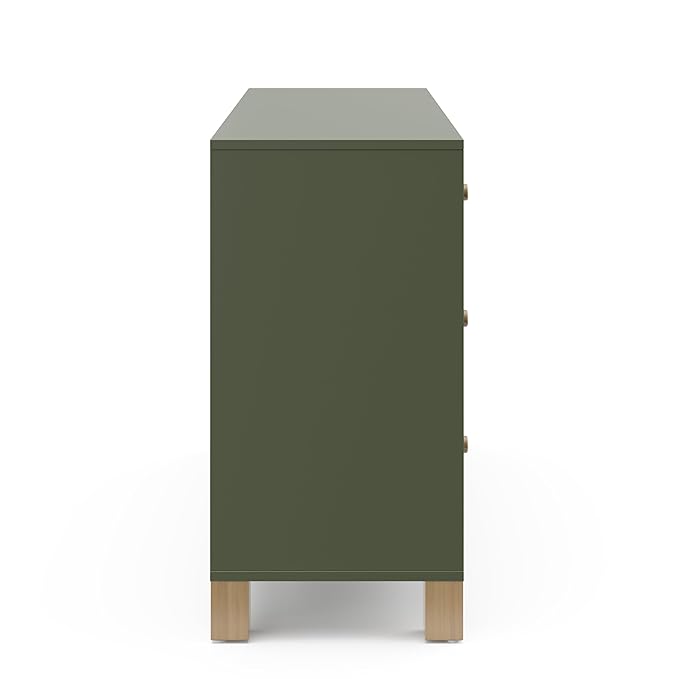 Storkcraft California 6-Drawer Double Dresser (Olive with Driftwood) - GREENGUARD Gold Certified, Interlocking Drawer System, Dresser Drawer Organizer for Kids Bedroom