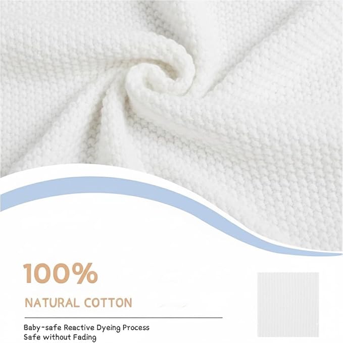 Baby Knit Blanket Soft Breathable Cotton Scallop Border Blankets Newborn Knitted Blanket Swaddle Blankets Gifts for Baby Newborn Toddler Shower Boy Girl New Mom Birthday Christmas White 30x30