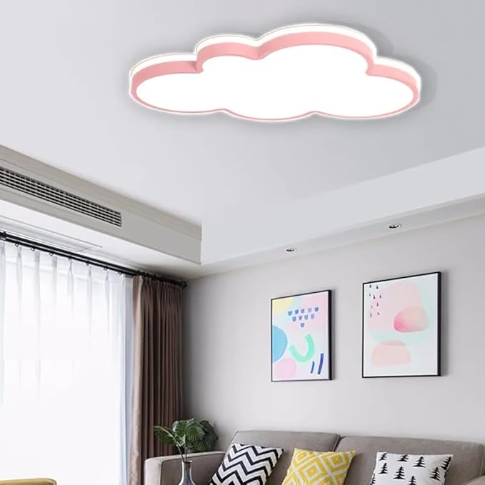 Dimmable LED Flush Mount Ceiling Light Fixture with Cloud Shape,22W 19Inch Close to Ceiling Lamp Modern Lights for Bedroom Living Room, Pink Recessed Indoor Lighting 3000K-6000K Light Color Adjustable