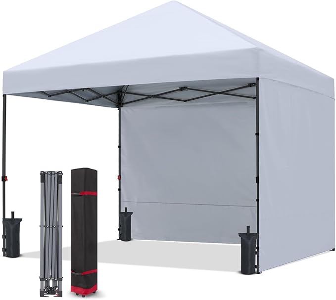 COOSHADE Pop Up Canopy Tent 10x10 with 2 Sidewalls, Outdoor Shade Instant Canopy Tents(White)