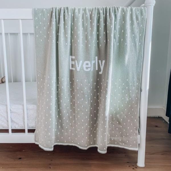 Personalized Spots Name Blanket – 100% Organic Cotton Customized Baby Blanket, Custom Name, Crib 36x60, Gift for Baby Shower, Birthday Present, Girls and Boys, Toddlers Kids, Made In America