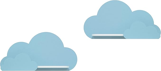 BugyBagy Cloud Wall Shelf – Decorative Wooden Floating Shelf for Nursery, Kids Room – Multiple Colors & Light Options (Baby Blue Cloud Shelf Set of 2 – No Light)