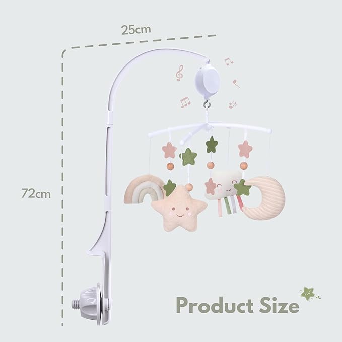 Crib Mobile 35 Lullaby Muisc, Cotton Baby Mobiles for Cribs & Pack N Play, Easy to Install, Stuffed Animals Hanging Toys Newborn Boys & Girls, Star Nursery Decor