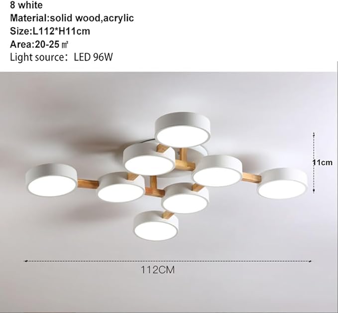 LED Flush Mount Ceiling Light Fixture with 3000K/4000K/6000K Temperatures Selectable,44Inch 96W Chandelier Modern Wood Ceiling Lamp for Bedroom Kitchen, 8-Lights Indoor Lighting White Pendant Light