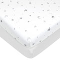 American Baby Company 2 Pack Printed 100% Natural Cotton Jersey Knit Fitted Portable/Mini-Crib Sheet, Gray Star and White, Soft Breathable, for Boys and Girls