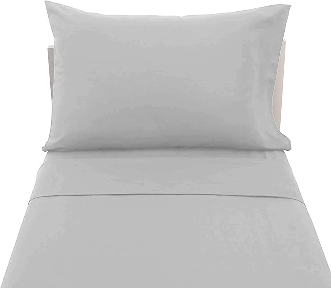 PLAIN PRINTED LINEN 3-Piece Toddler Sheet Set, 100% Cotton Fitted Sheet, Flat Sheet and Envelope Pillowcase, Mini Crib Sheets (Light Grey Solid)