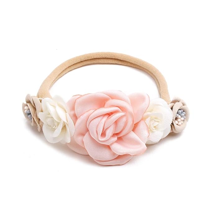 Baby Girl Nylon Headbands Flower Hair Bows Accessories-Elastic Hair Band Crown Handmade FLoral Wraps Birthday Gifts for Girls Newborn Infant Toddler 3Pcs