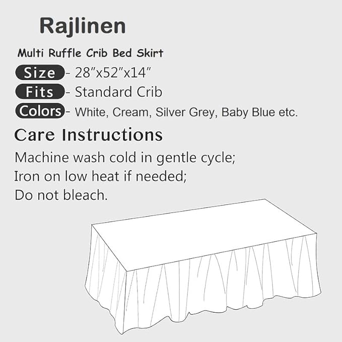 Rajlinen Ruffled Crib Bed Skirt, Microfiber, Dust Ruffle with Split Corners, 14" Drop, Nursery Toddler Bedding for Baby Boys or Girls, Navy Blue