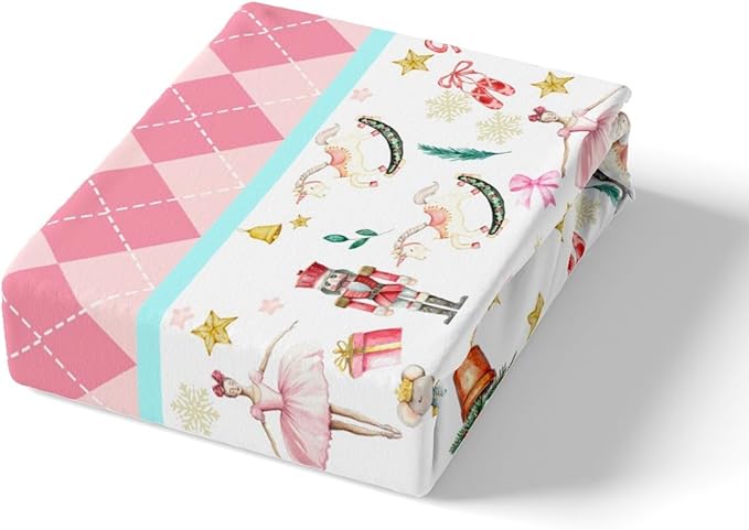 Feelyou Nutcracker Christmas Pink Comforter Cover Twin Size Xmas Royal Guarder Ballet Princess Duvet Cover New Year Pink Buffalo Plaid Bedding Set Gifts for Kids Boys Girls 1 Pillow Case