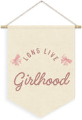 Girls Room Decor, Long Live Girlhood Girl Nursery Linen Canvas Banner, Coquette Pink Bow Wall Hanging Pennant Flag Banner for Girl Nursery Room Bedroom Dorm Decor, 15x11in