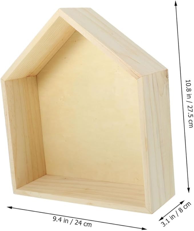 2pcs Wooden House-Shaped Floating Wall Shelf Solid Wood Storage Rack for Bedroom Living Office Decorative Display for Figures Picture Frames