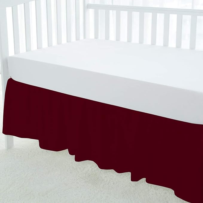 100% Egyptian Cotton, Nursery Crib Toddler (28" x 52" + 14") 800 Thread Count Crib Skirt Dust Ruffle, Bedding Skirts for Baby Boys or Girls, 14" Drop, Burgundy Solid