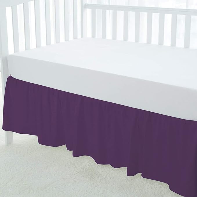 100% Egyptian Cotton, Nursery Crib Toddler (28" x 52" + 16") 800 Thread Count Crib Skirt Dust Ruffle, Bedding Skirts for Baby Boys or Girls, 16" Drop, Plum Solid