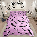 Erosebridal Gothic Bat Comforter Set Halloween Theme Bedding Set Twin Size,Horror Spooky Animal Quilt for Kids Boys Girls Adults Black Bats Silhouette Down Comforter,Pink Goth Room Decor