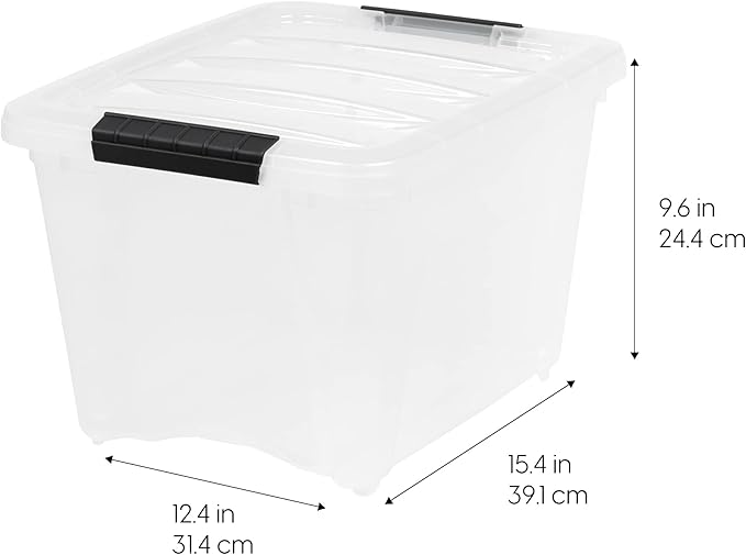 IRIS USA 19 Qt Stackable Plastic Storage Bins with Lids, 6 Pack - BPA-Free, Made in USA - Discreet Organizing Solution, Latches, Durable Nestable Containers, Secure Pull Handle - Pearl
