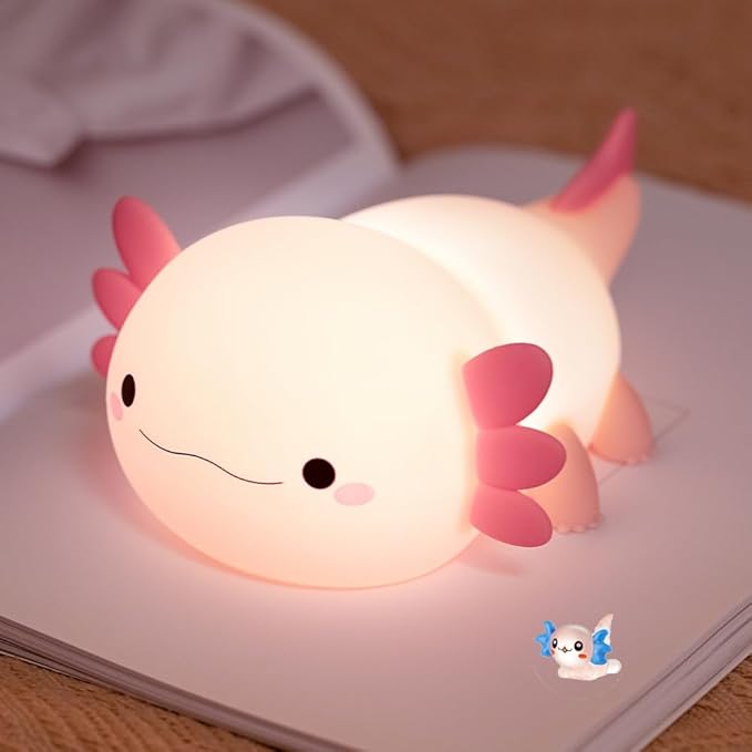 Night Light for Kids Bedroom, Animal Silicone Nursery Night Lamp Touch Nightlights USB Rechargeable Bedside Lamp for Baby Children Toddlers Girls Gift (Pink Axolotl +1)