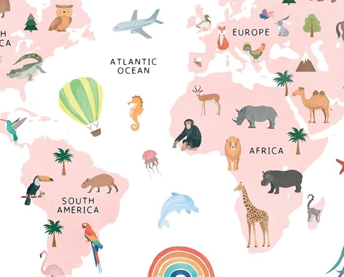 OZCONO World Map Learning Poster, Colorful Animal Chart Kids, Preschool Wall Decor Art, Homeschool Education Guide (Unframed) (27x40)