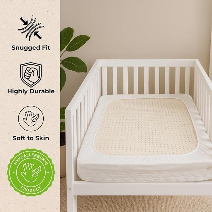 Organic Cotton Crib Mattress Protector (Water-Resistant) - Breathable Fitted Liner Pad, GOTS-Certified, Hypoallergenic, Made in USA – Mini-Sleeper 31" x 18" - Pack of 2