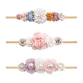Baby Girl Nylon Headbands Flower Hair Bows Accessories-Elastic Hair Band Crown Handmade FLoral Wraps Birthday Gifts for Girls Newborn Infant Toddler 3Pcs