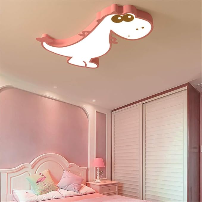 RUNNUP Creative Dinosaur LED Flush Ceiling Light Children Bedroom Light Chandelier Modern Decoration Stepless Dimming Pendant Lamps for Living Room Bedroom Kids Room,Pink