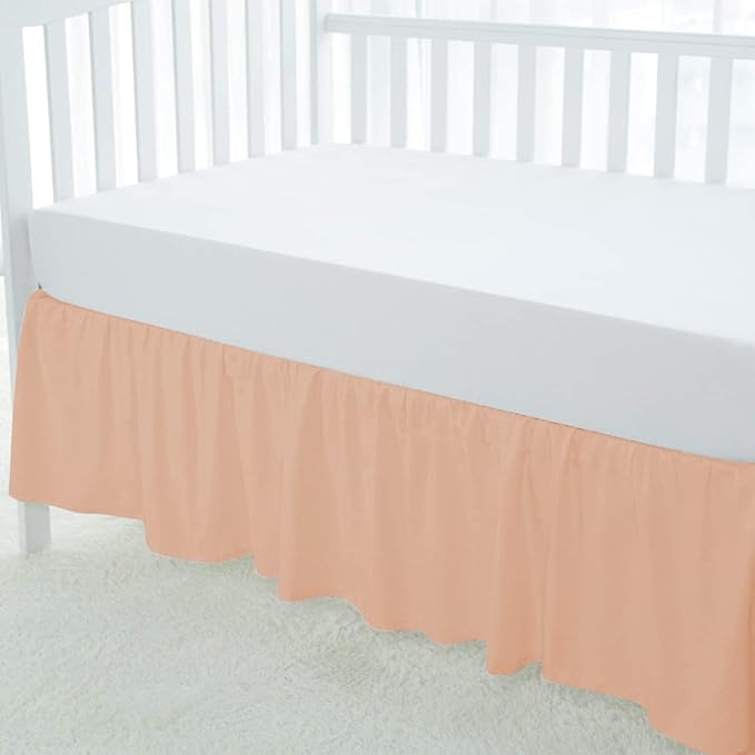 100% Egyptian Cotton, Nursery Crib Toddler (28" x 52" + 16") 800 Thread Count Crib Skirt Dust Ruffle, Bedding Skirts for Baby Boys or Girls, 16" Drop, Blush Solid