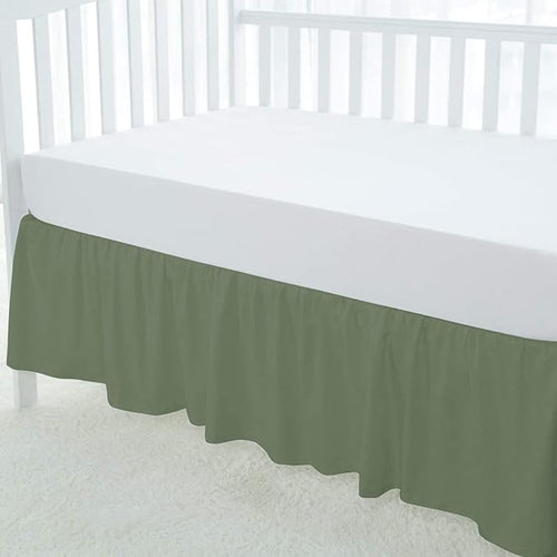 100% Egyptian Cotton, Nursery Crib Toddler (28" x 52" + 14") 800 Thread Count Crib Skirt Dust Ruffle, Bedding Skirts for Baby Boys or Girls, 14" Drop, Sage Solid