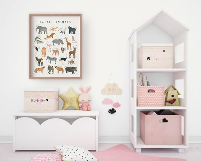 OZCONO Safari Animals Poster, Educational Jungle Chart for Kids, Playful Nursery Wall Decor, Montessori Learning, Homeschool Wildlife (Unframed) (24x36)