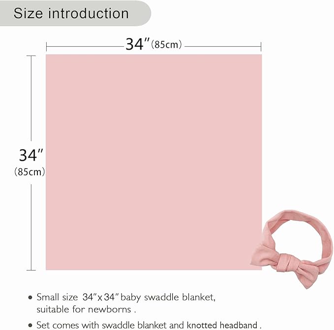 Newborn Swaddle Blanket with Hat Set Baby Swaddle Set Hospital Receiving Blankets for Girls Boys(Blush,35"*35")
