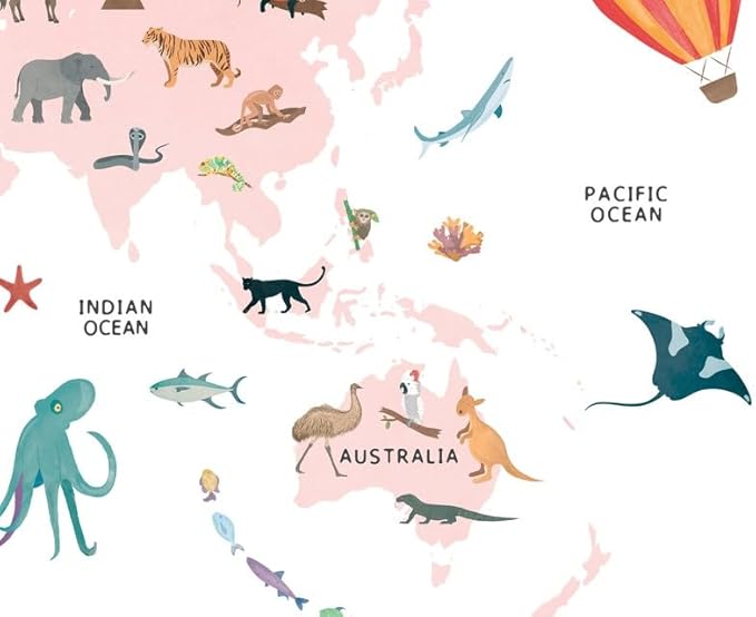 OZCONO World Map Learning Poster, Colorful Animal Chart Kids, Preschool Wall Decor Art, Homeschool Education Guide (Unframed) (20x30)