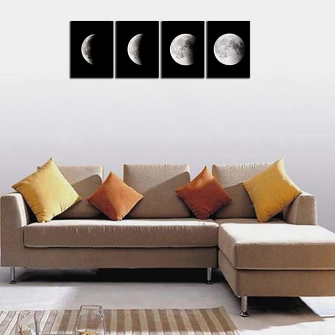 Wieco Art Eclipse of the Moon Modern Canvas Prints Wall Decorations for Living Room Abstract Space Black and White Pictures to Photo Paintings on Canvas Wall Art for Home Decorations Wall Decor