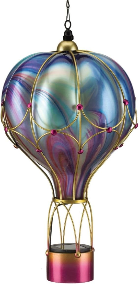 Regal Art & Gift Hot Air Balloon Solar Lantern – Hanging Solar-Powered LED Lights, Waterproof Portable Decorative Outdoor Lamp Made of Metal & Glass for Garden, Patios & Pathway – Purple(Large)