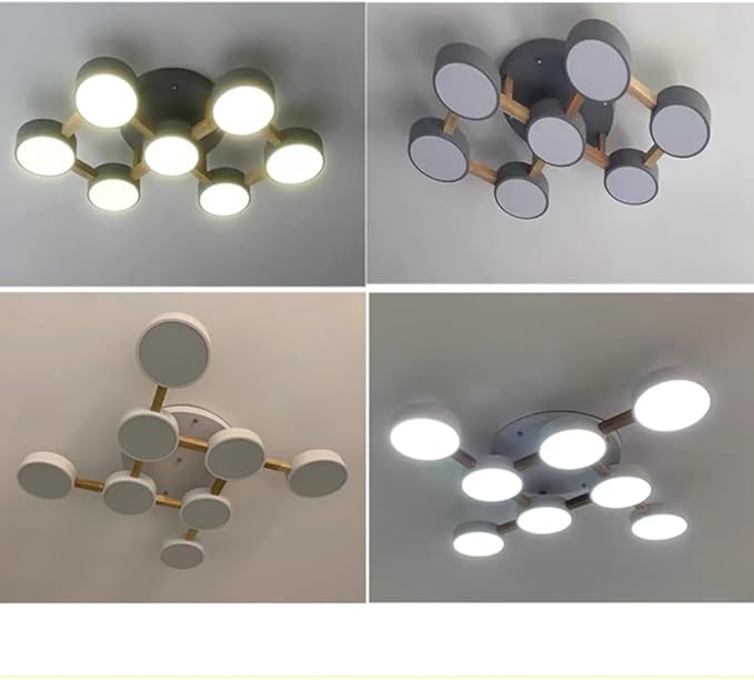 LED Flush Mount Ceiling Light Fixture with 3000K/4000K/6000K Temperatures Selectable,21Inch 33W Chandelier Modern Wood Ceiling Lamp for Bedroom Kitchen, 3-Lights Indoor Lighting White Pendant Light