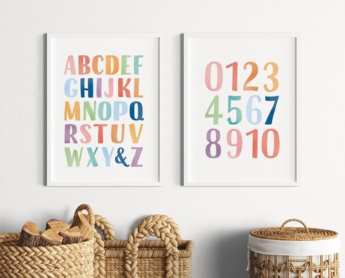 OZCONO Rainbow Alphabet and Numbers Poster for Kids, Educational Wall Art,Classroom Decor, Montessori Teaching, Toddler Learning (Unframed) (24x36)