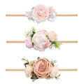 Baby Girl Floral Headbands- 3pcs Nylon Headband Handmade Flower Crown Elastic Hairband Newborn Toddler Hair Accessories Gifts for Girls （1-6 years old）