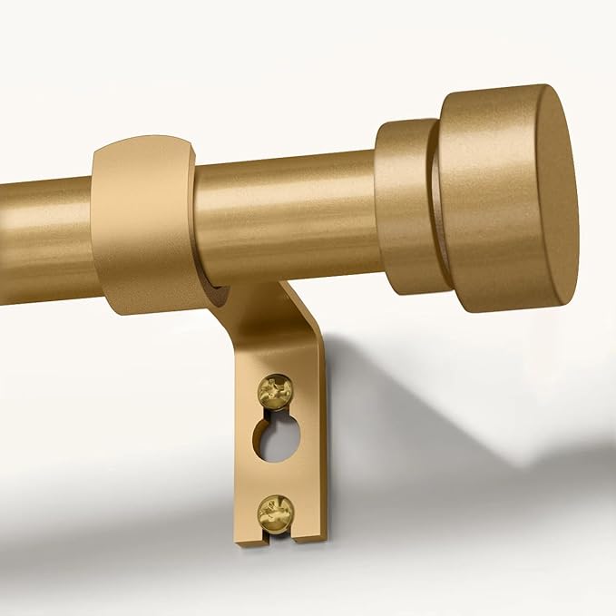 Modern Gold Curtain Rods for Windows 48 to 84 Inches Adjustable Length Heavy Duty 1" Diameter Window Curtain Rod with Decorative Finials for Outdoor Bedroom Kitchen Living Room