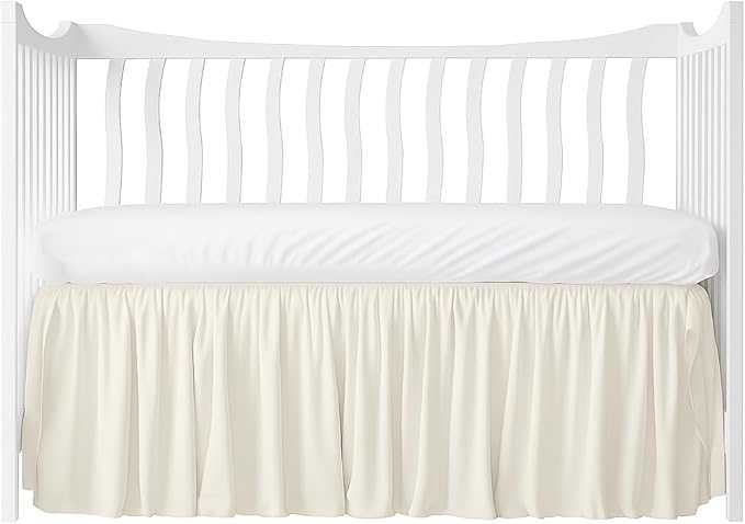 Crib Bed Skirt Dust Ruffle with Split Corners, 100% Cotton, Ivory Nursery Crib Skirt for Baby Boys or Girls, 28x52, 14" Drop, Toddler Bed Skirt, Baby Bedding, Crib Sheet Skirt, Soft & Breathable
