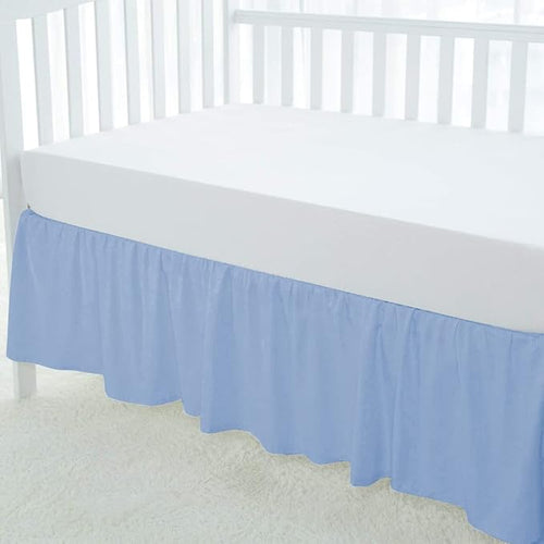 100% Egyptian Cotton, Nursery Crib Toddler (28" x 52" + 14") 800 Thread Count Crib Skirt Dust Ruffle, Bedding Skirts for Baby Boys or Girls, 14" Drop, Light Blue Solid