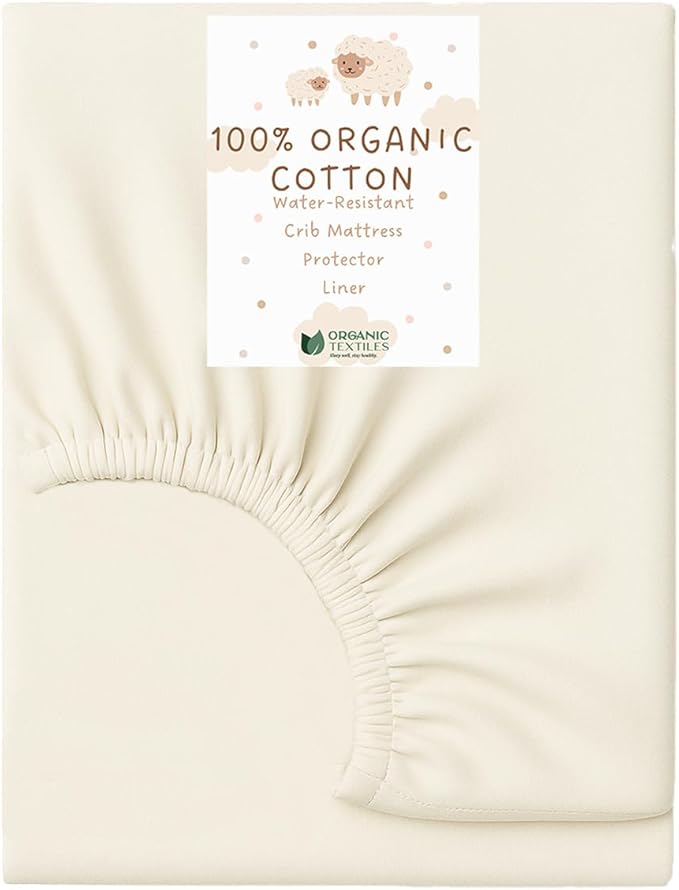 Organic Cotton Crib Mattress Protector (Water-Resistant) - Breathable Fitted Liner Pad, GOTS-Certified, Hypoallergenic, Made in USA - Bassinet 30"x15" - Pack of 1
