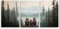 Set of 3 Bear Family Nursery Canvas Wall Art, Forest Animal Nursery Print, Woodland Nursery Wall Decor, Landscape Toddler Room Decor for Boy's Bedroom, Baby Girl's Nursery Decor, Framed 12"x16"x3