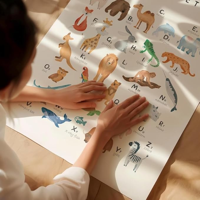 OZCONO Animal Alphabet Learning Poster, Vibrant ABC Wildlife Chart Kids, Playroom Wall Decor Art, Homeschool Education Guide (Unframed) (27x40)