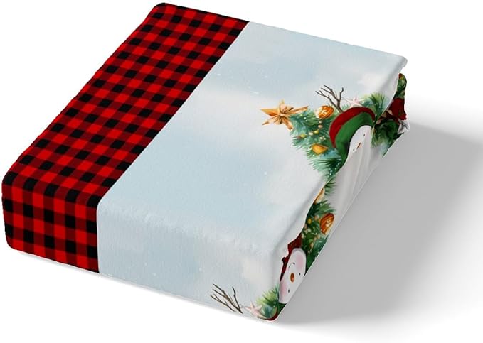 Manfei Red Plaid Duvet Cover Set Twin Size, Snowman and Xmas Tree Print Bedding Set 2pcs for Kids Boys Girls Bedroom Decor, Christmas Theme Comforter Cover with 1 Pillowcase,No Comforter