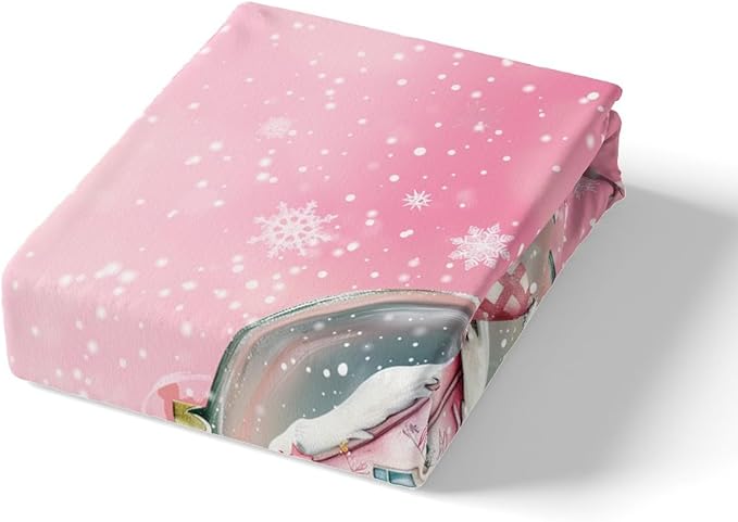 Manfei Christmas Duvet Cover Set Queen Size, Pink Castle and Snowman Print Bedding Set 3pcs for Kids Girls Teens Bedroom Decor, New Year Snowflake Print Comforter Cover with 2 Pillowcases,No Comforter