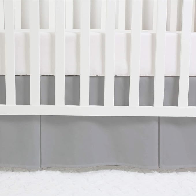 Box Pleated Crib Bed Skirt Premium 100% Cotton 800 Thread Count Nursery Crib Toddler Bedding Crib Bedskirt for Baby Boys or Baby Girls, (28" x 52") + 14" Drop Lenght - Silver Solid