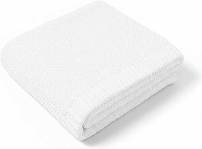 Baby Knit Blanket Soft Cotton Lightweight Newborn Blanket for Crib Stroller Toddler Nursery Shower Gift Cozy Breathable Travel Swaddle Wrap White 30 x 40 Inches